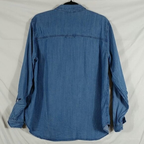 Staccato Women's Blue Chambray Western Designer Button Down Top Size L - Picture 2 of 7